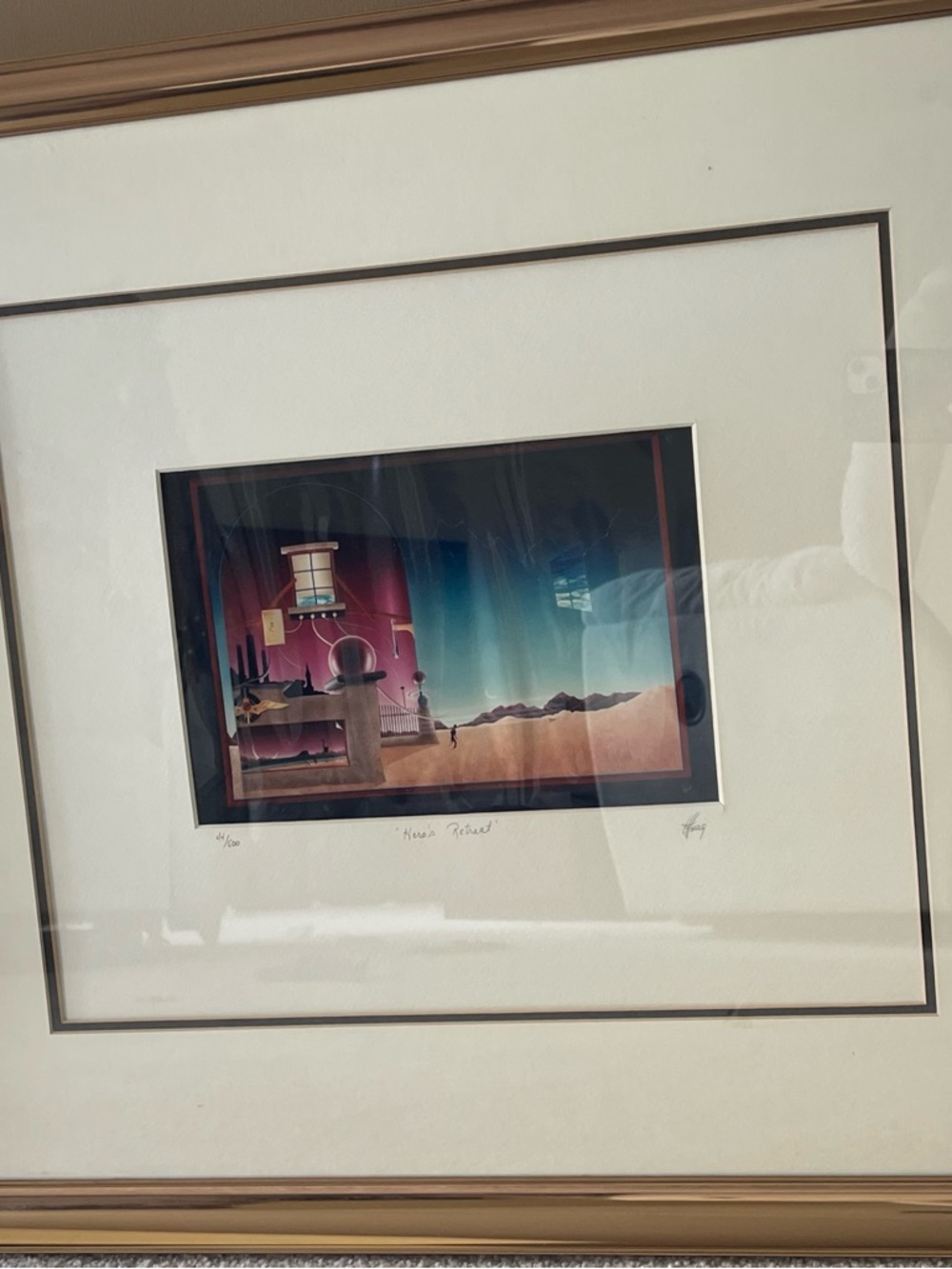 Limited Print of Original Art By Hong Asian Surrealist, Framed Desert Landscape